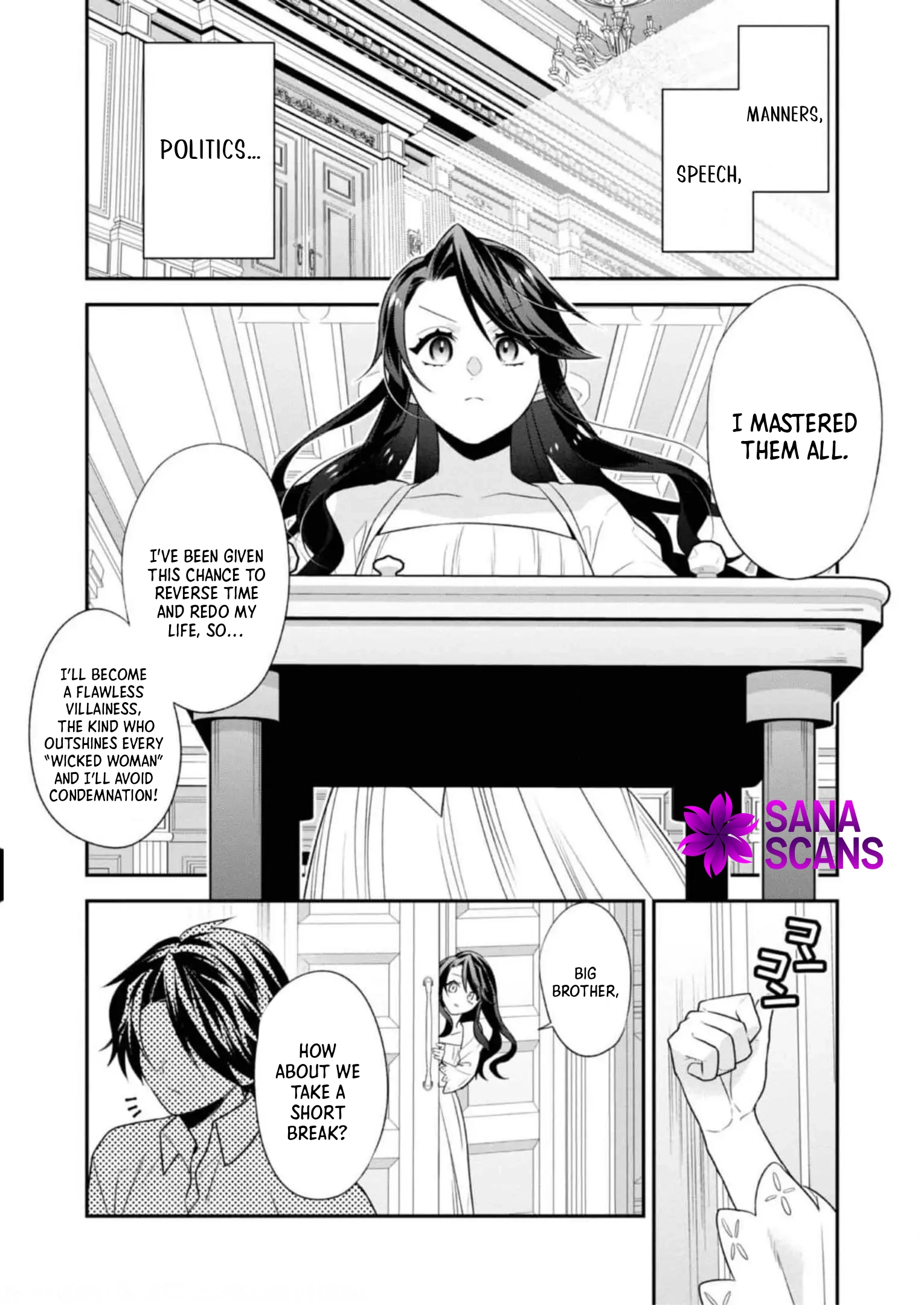 The fallen villainess rewinds fate, seeking to embody the flawless evil. Chapter 2 Page 6