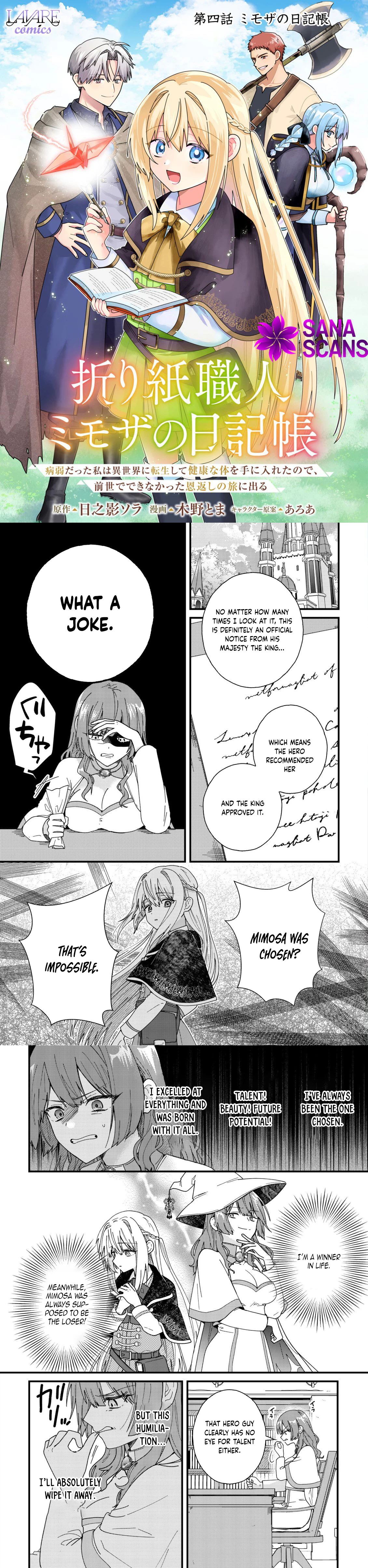 Mimosa’s Diary — An Origami Artisan’s Journey in Another World Chapter 4 Page 1